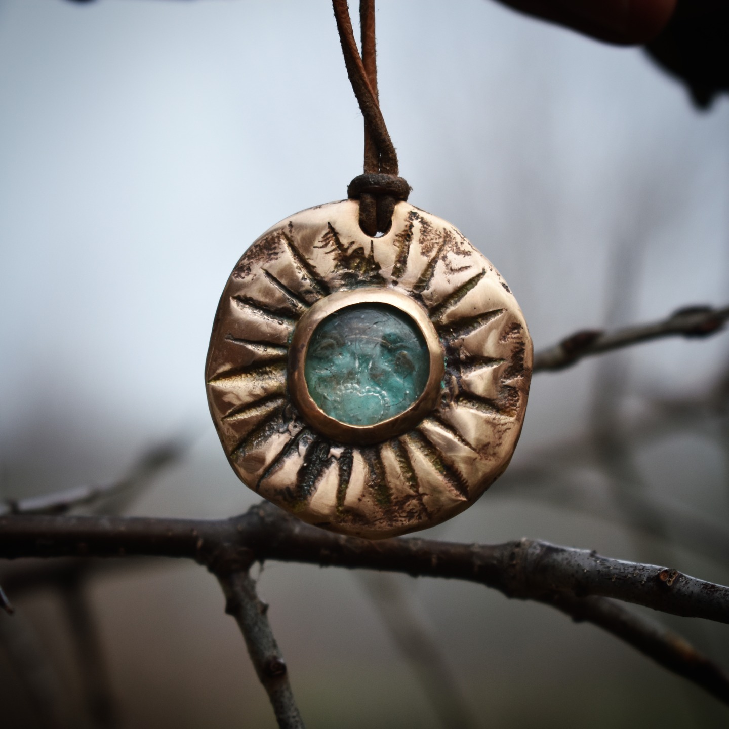 Bronze pendant with antique glass view 2