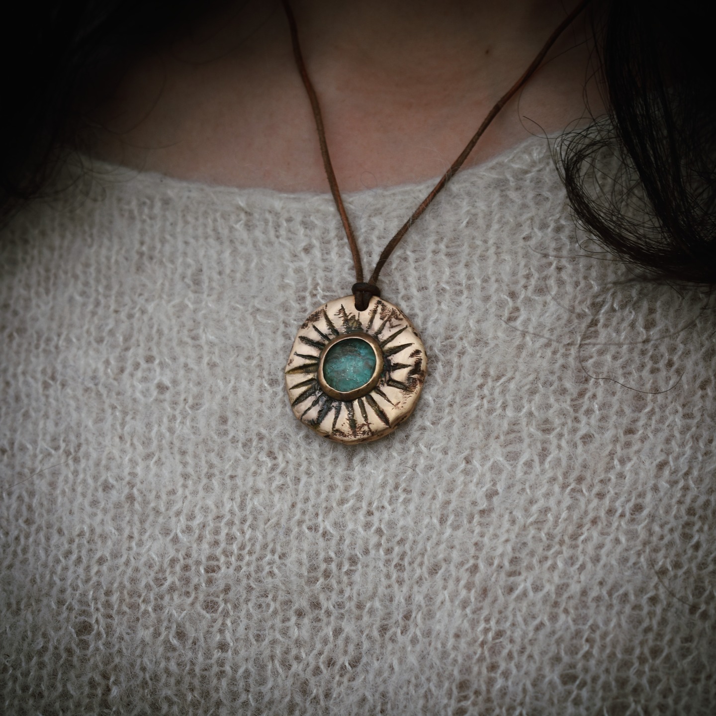Bronze pendant with antique glass view 3