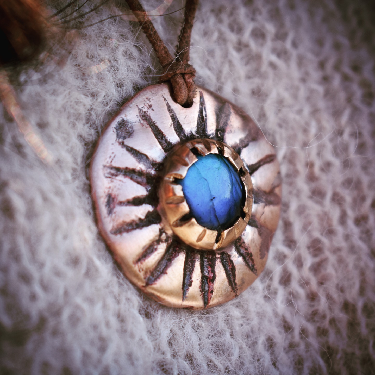 Bronze amulet with labradorite cabochon